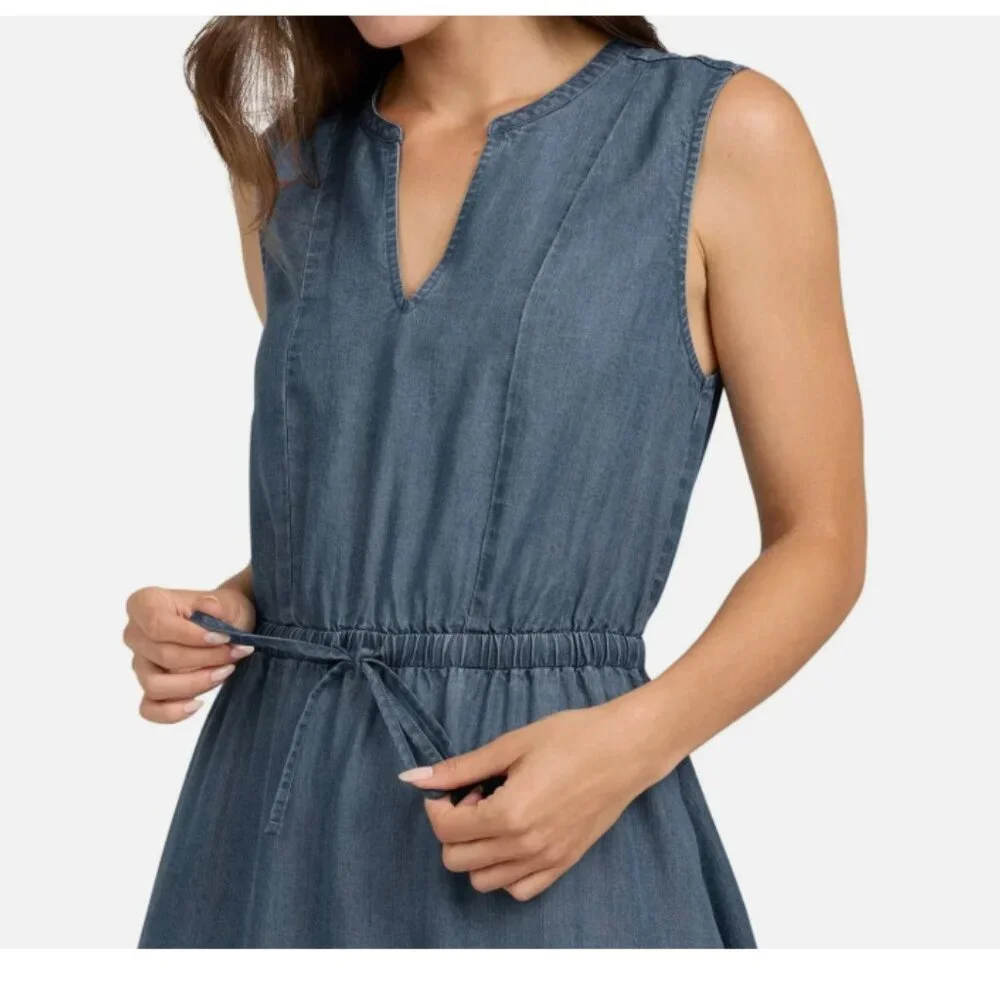 Lands' End Ladies' Tiered Midi Dress, Blue Denim - Picture 2 of 4